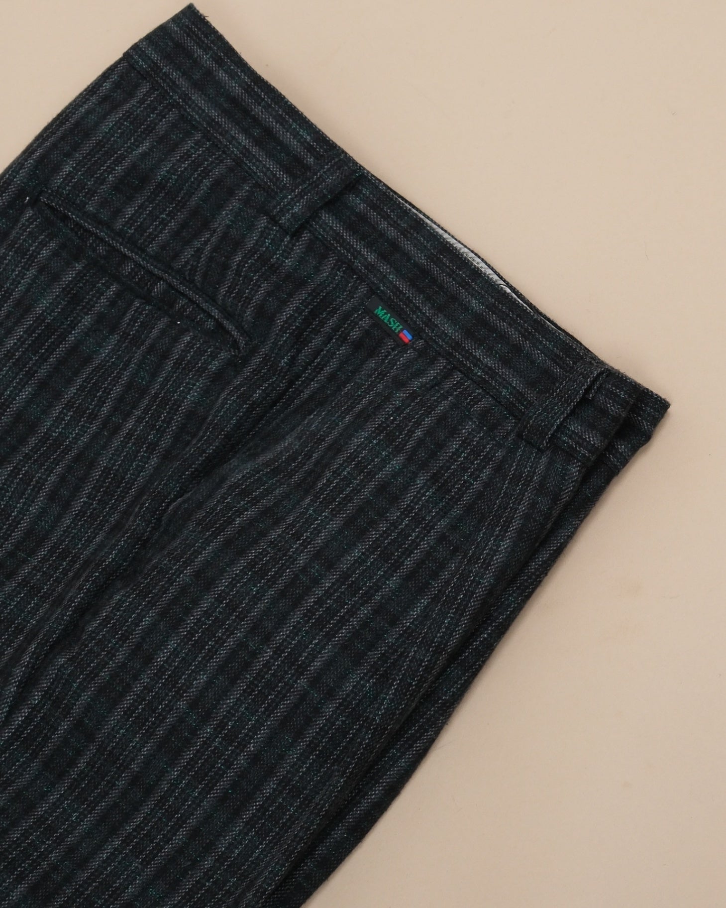 Green/Grey Full-Cut Wool Blend Trousers