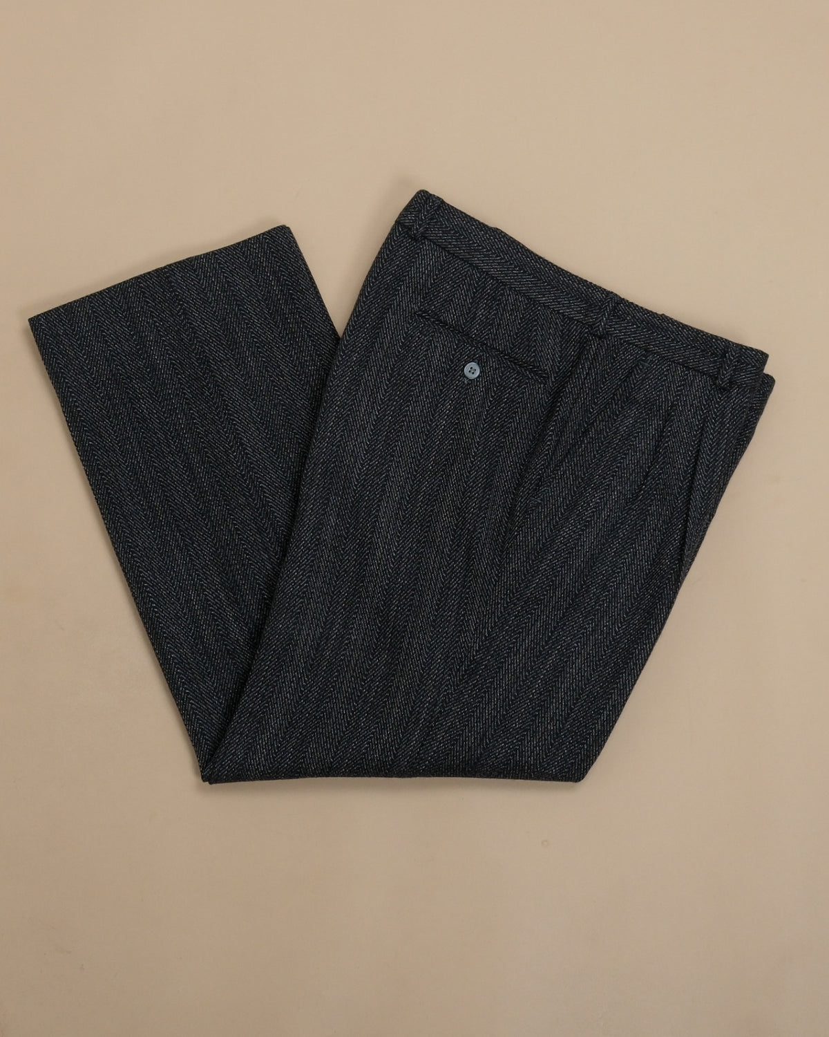 Black/Charcoal Herringbone Twill Wool Trousers