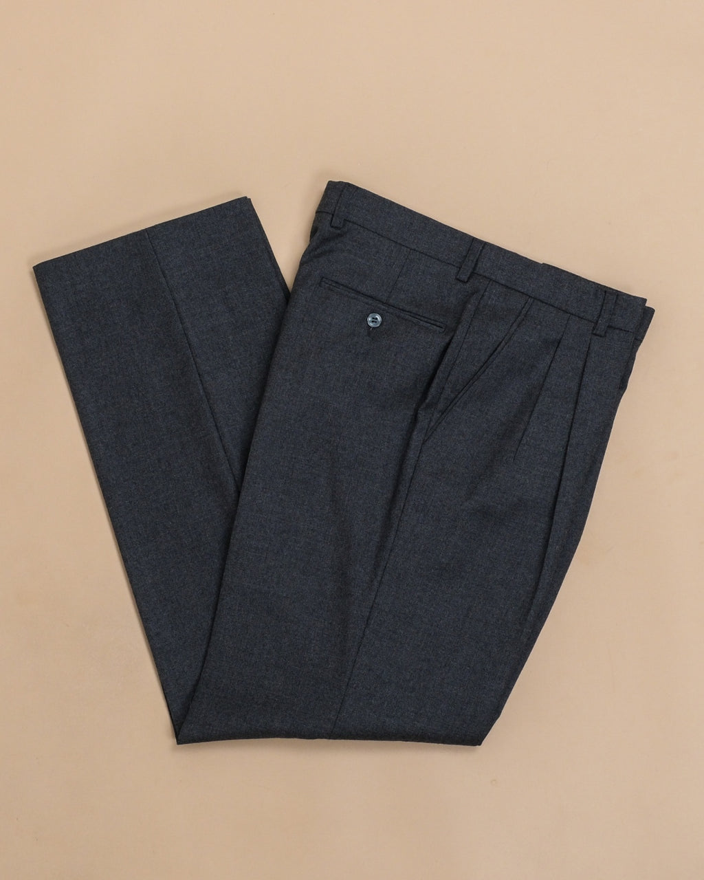 Grey Full-Cut Worsted Wool Twill Trousers