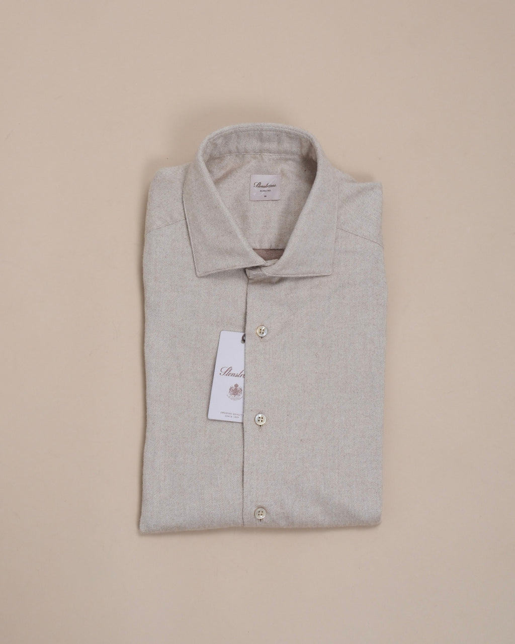 Beige Cotton Flannel Twill Shirt, Regular Fit