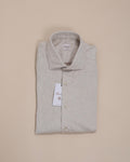 Beige Cotton Flannel Twill Shirt, Slimline