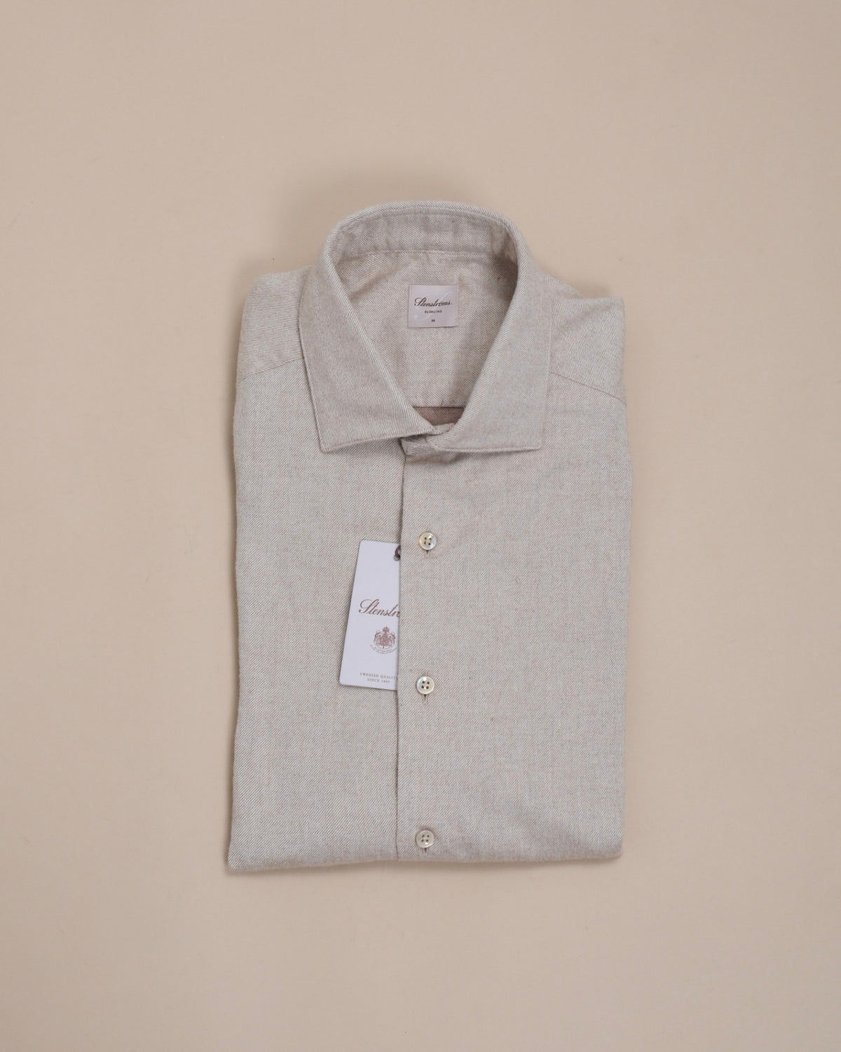 Beige Cotton Flannel Twill Shirt, Slimline
