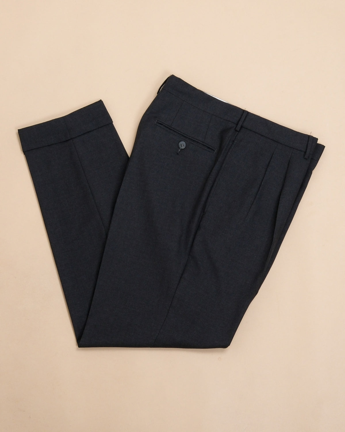 Dark Grey High-Rise Worsted Virgin Wool Twill Trousers