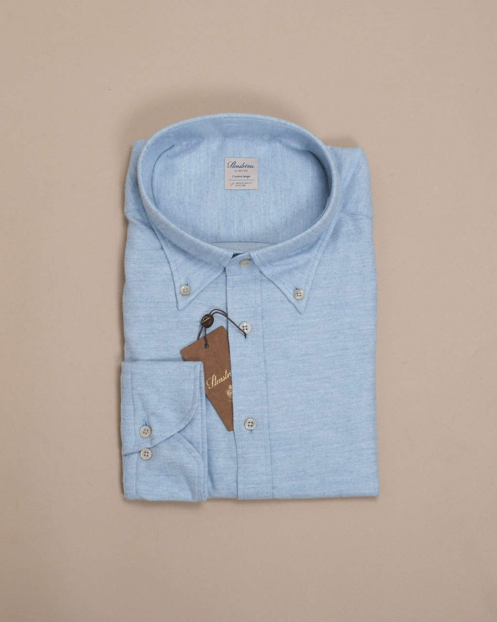 Light Blue Cotton Flannel Twill Shirt, Fitted Body