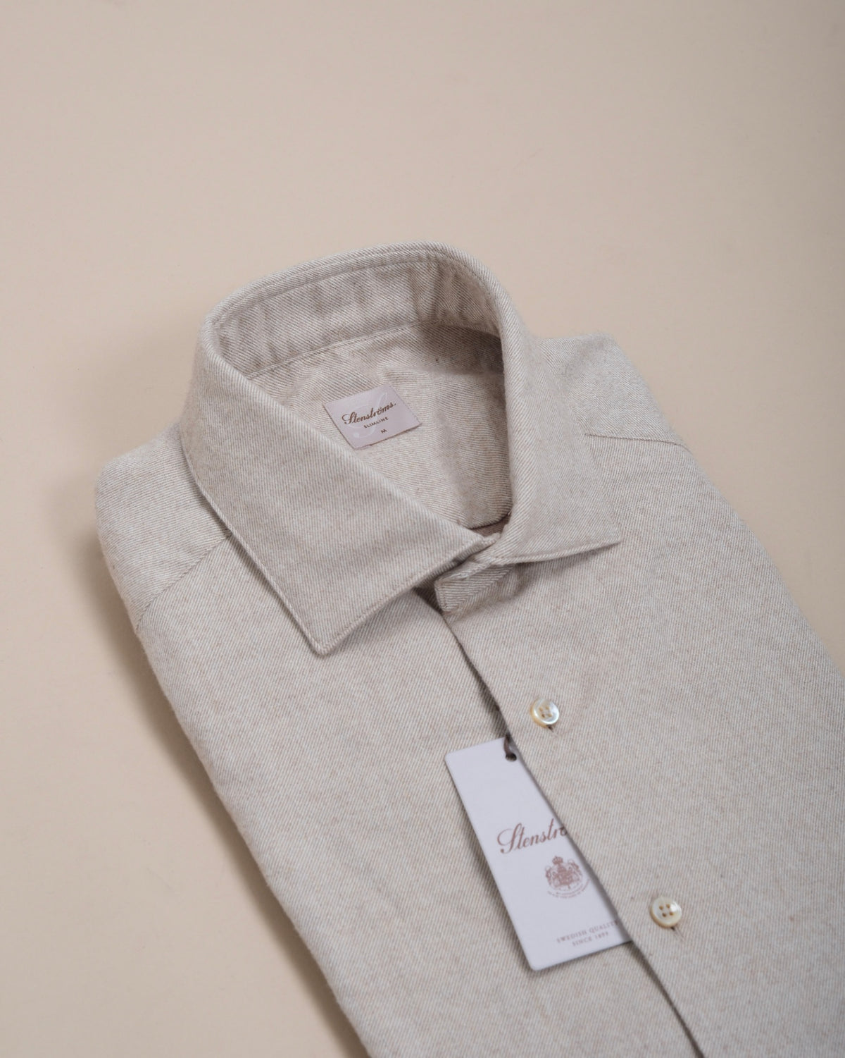 Beige Cotton Flannel Twill Shirt, Slimline