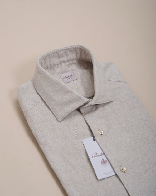 Beige Cotton Flannel Twill Shirt, Slimline
