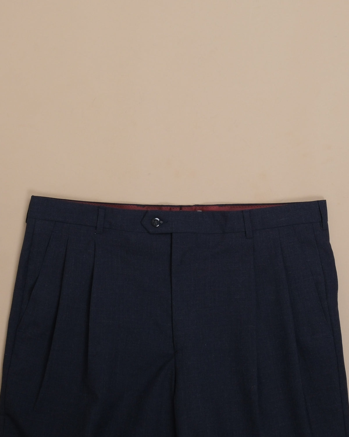 Navy Generous Fit High Twist Wool Trousers