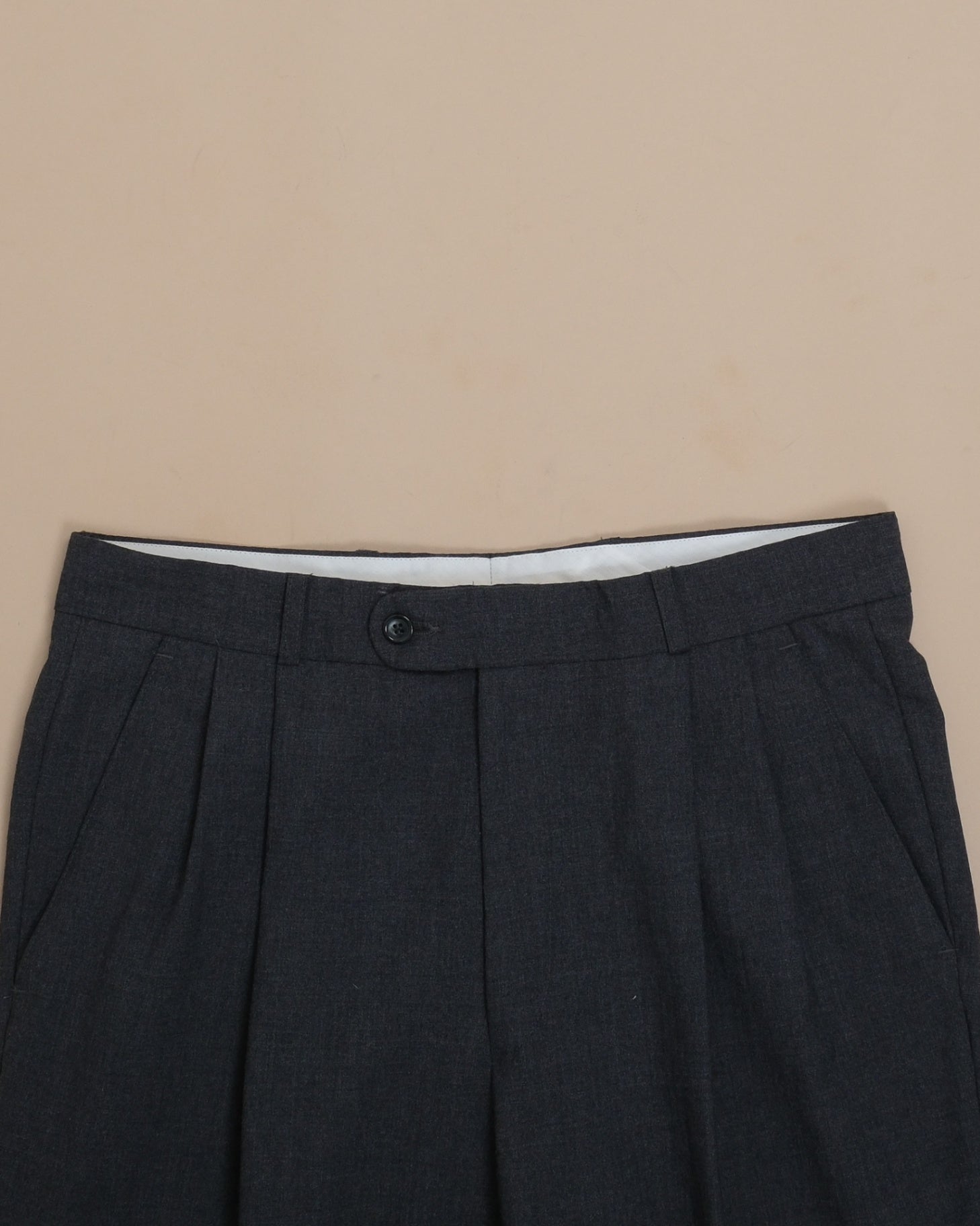 Dark Grey Pleated High-Twist Wool Trousers