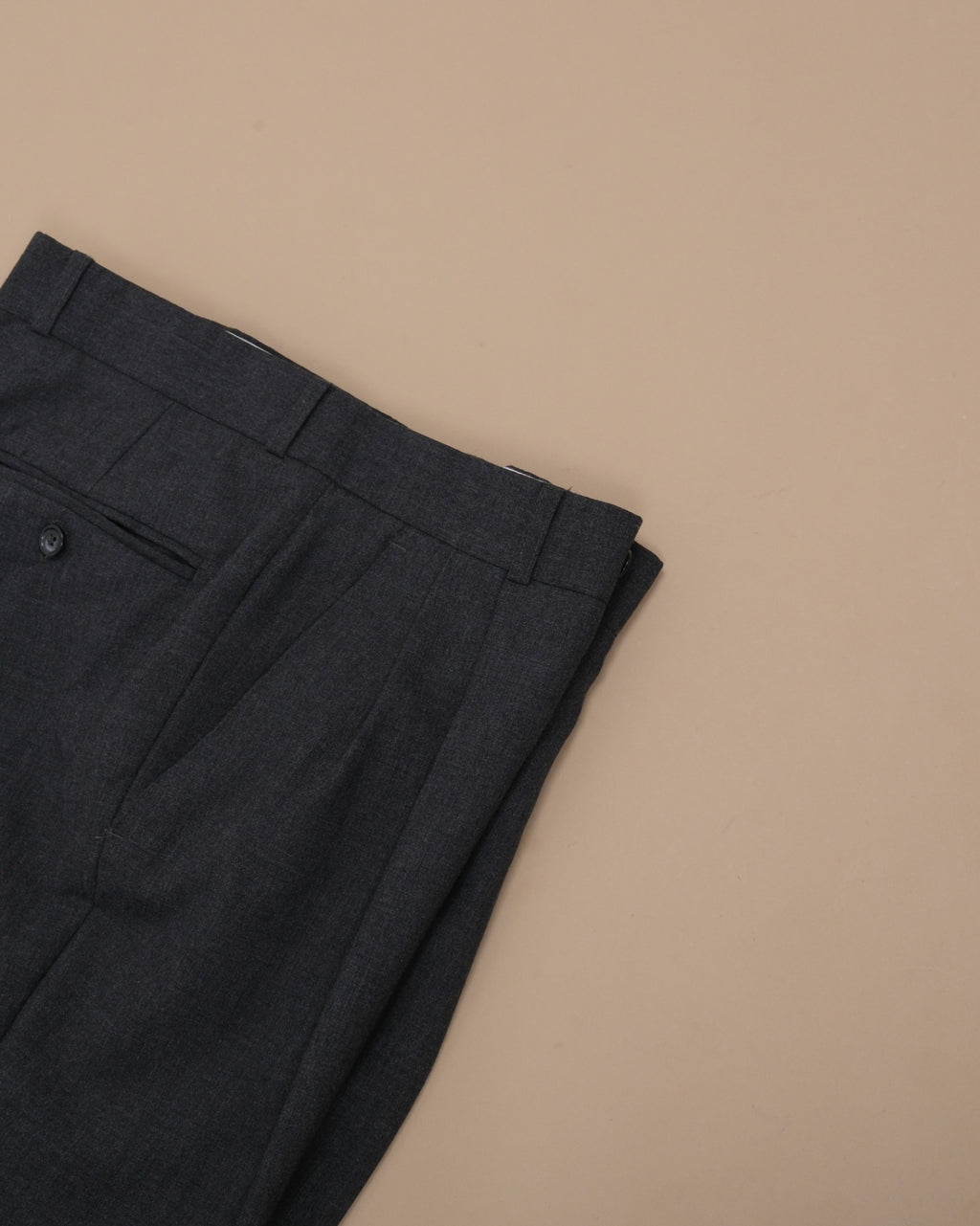Dark Grey Pleated High-Twist Wool Trousers