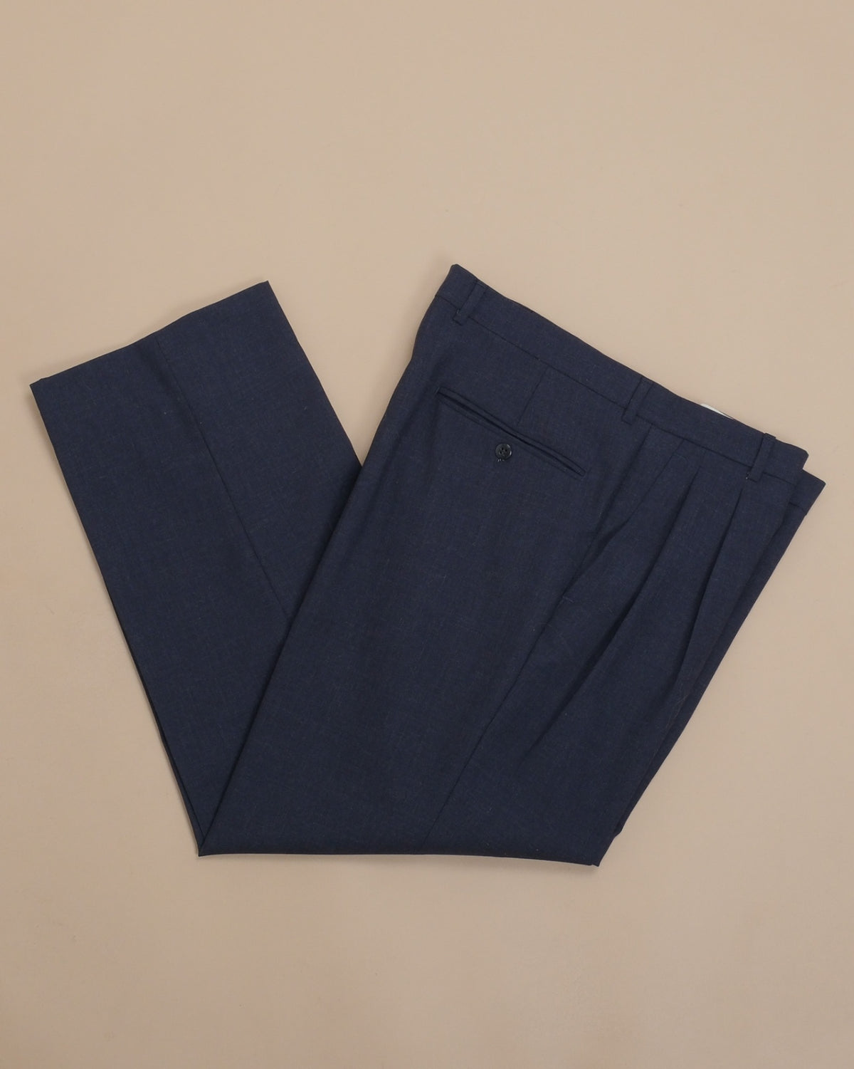 Navy Generous Fit High Twist Wool Trousers
