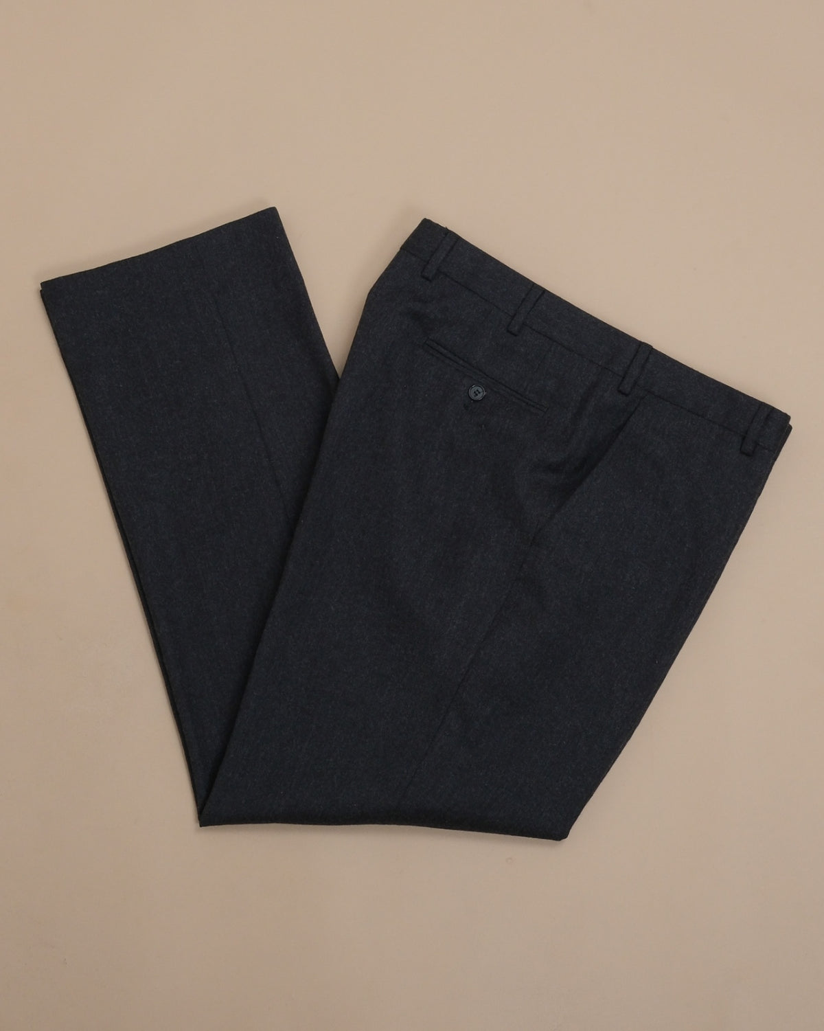 Dark Grey Straight Fit Virgin Wool Flannel Trousers