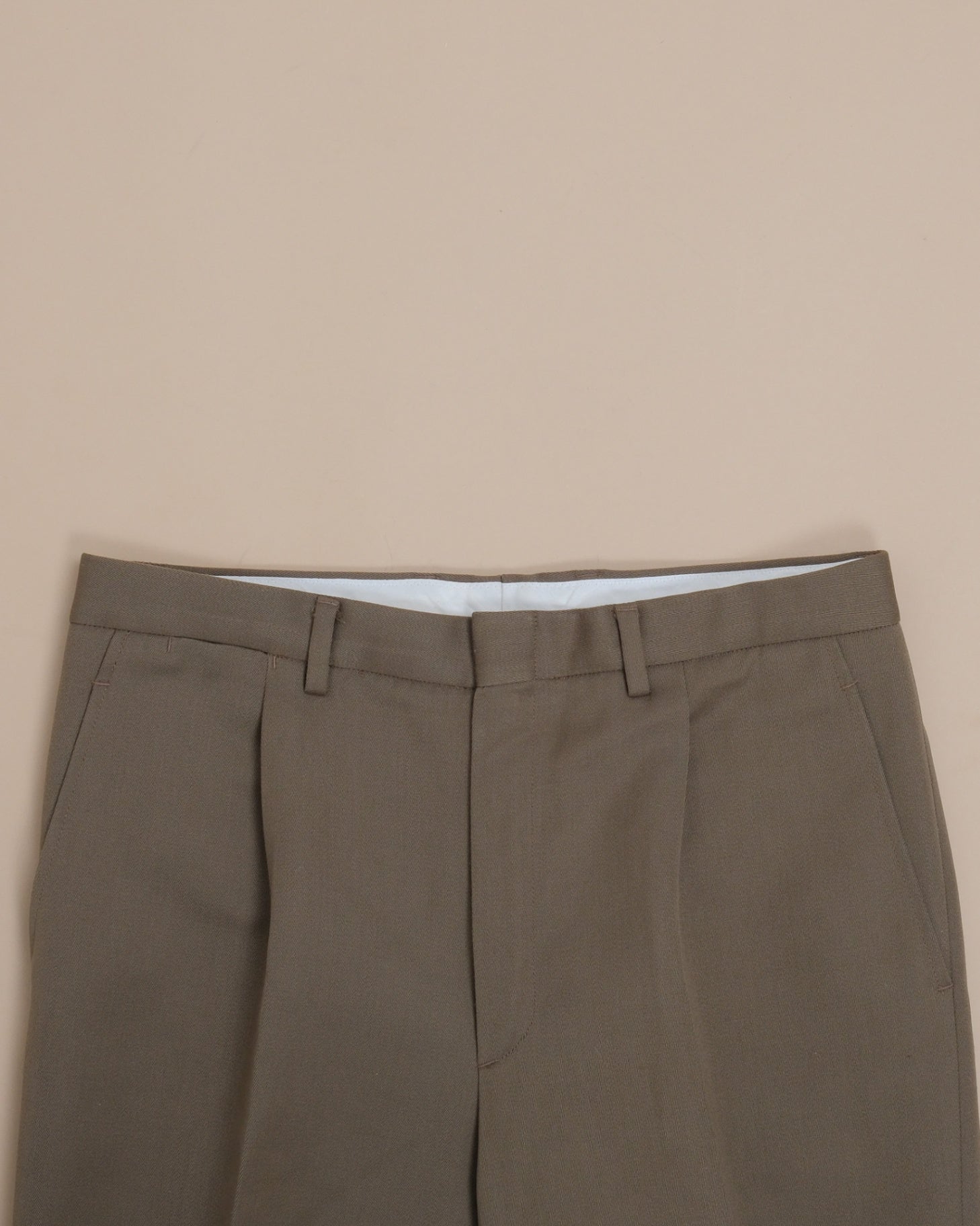 Olive Green Straight Fit Heavy Wool Twill Trousers