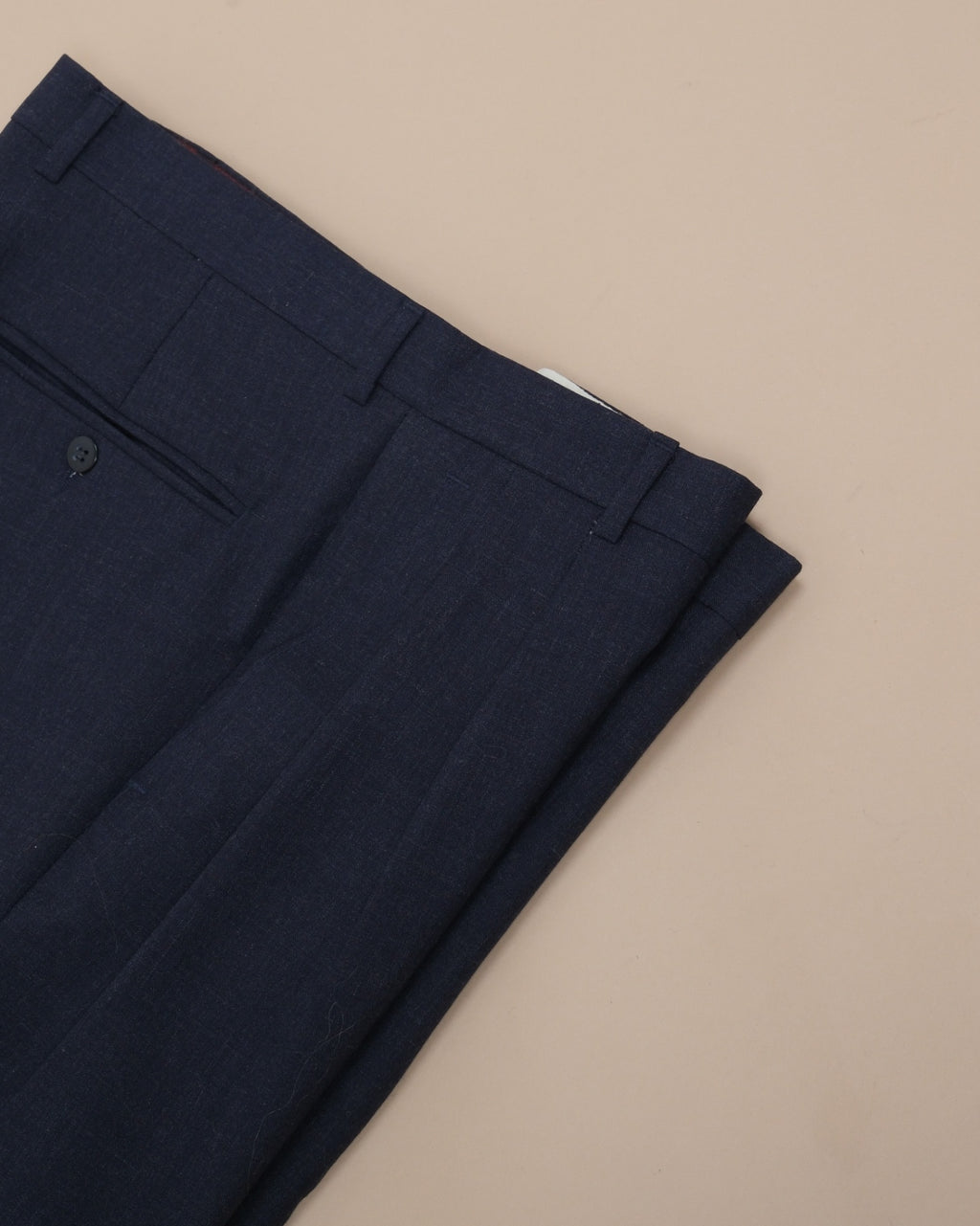 Navy Generous Fit High Twist Wool Trousers