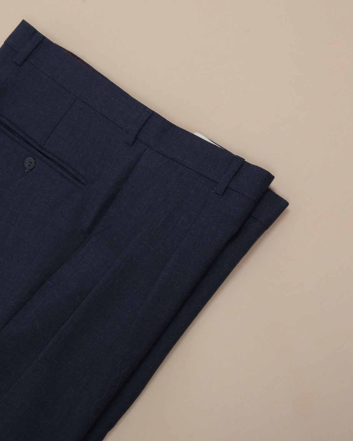 Navy Generous Fit High Twist Wool Trousers