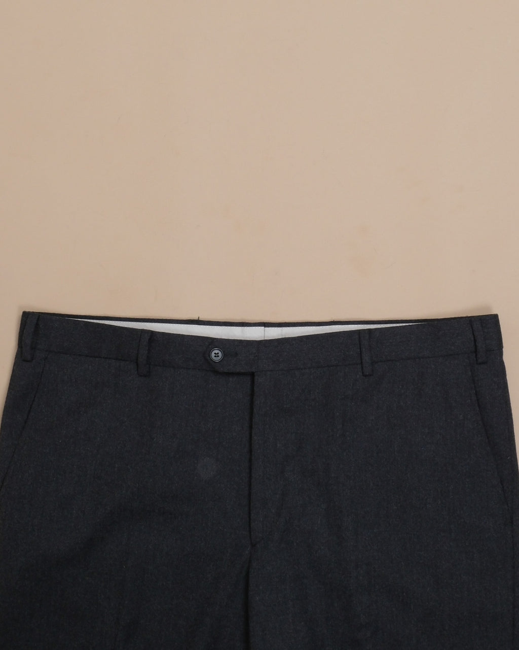 Dark Grey Straight Fit Virgin Wool Flannel Trousers