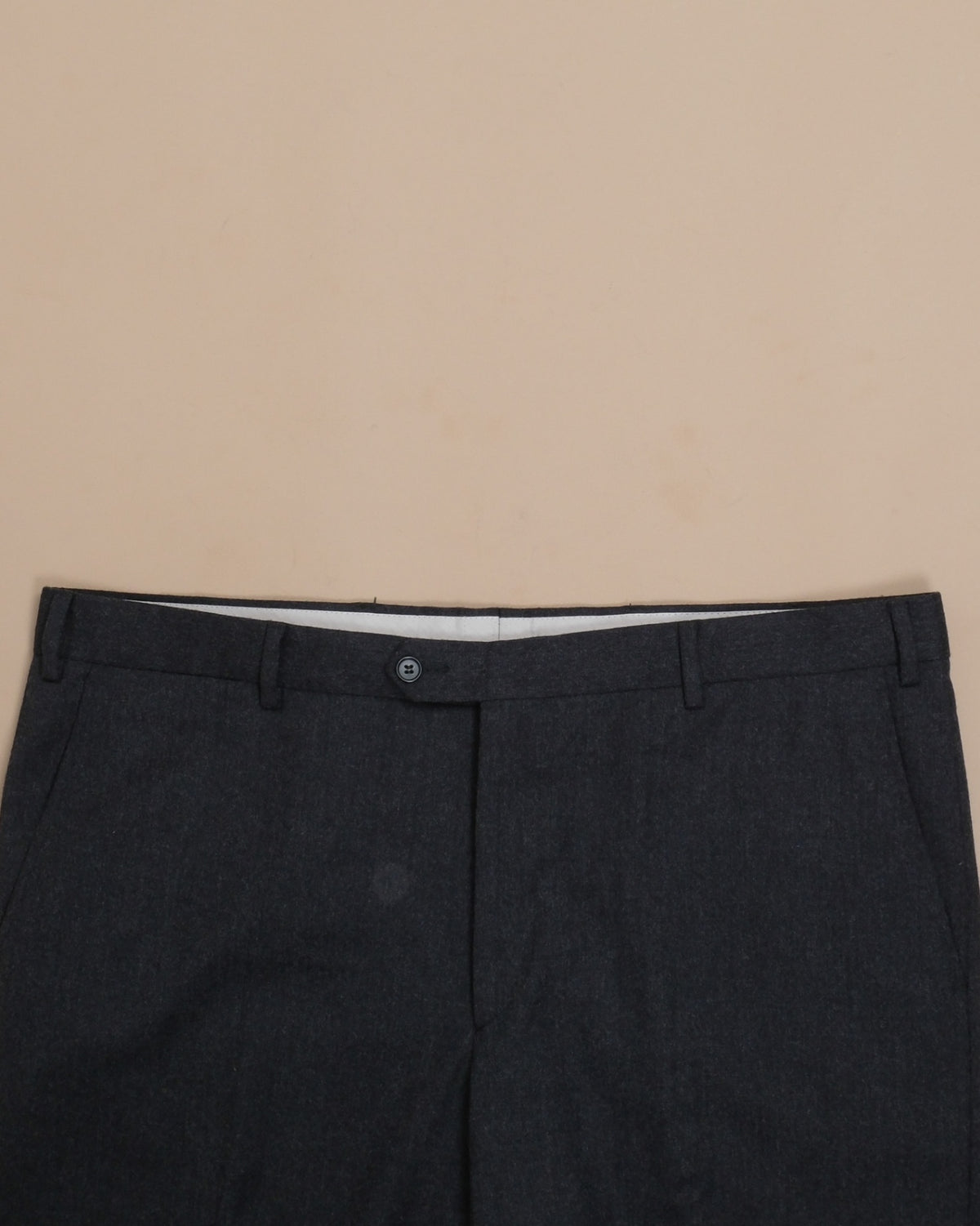 Dark Grey Straight Fit Virgin Wool Flannel Trousers