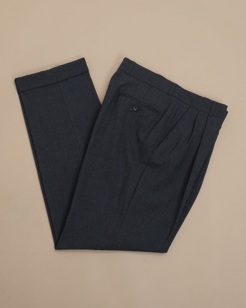 Dark Grey Pleated High-Twist Wool Trousers
