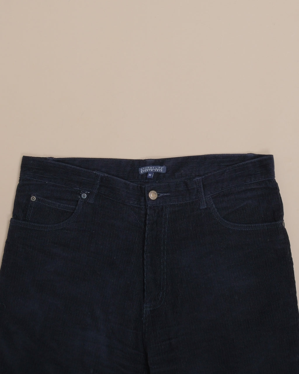 Dark Blue High-Rise 5-Pocket Corduroy Trousers