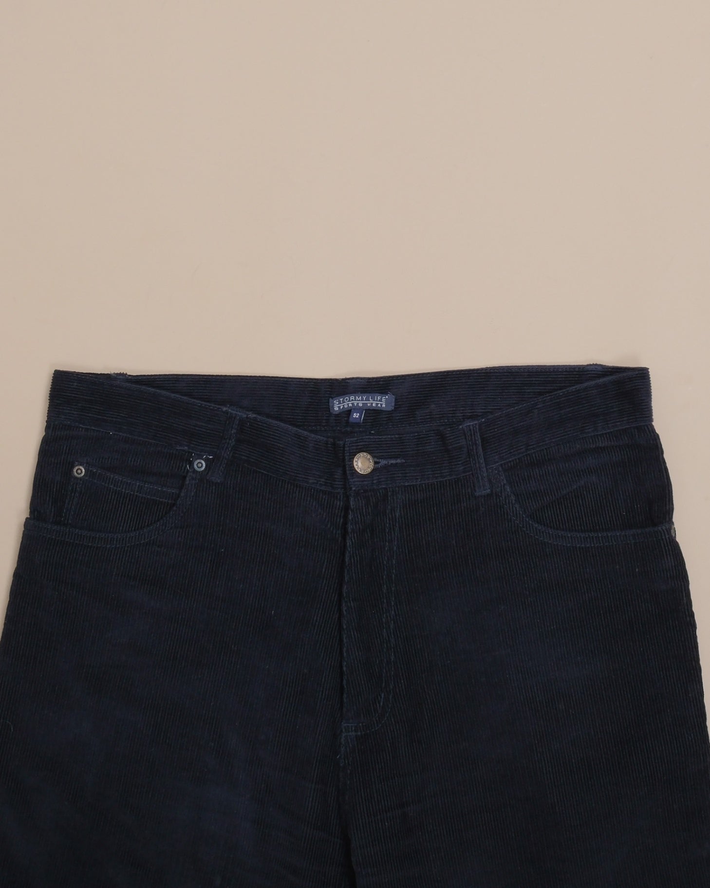 Dark Blue High-Rise 5-Pocket Corduroy Trousers