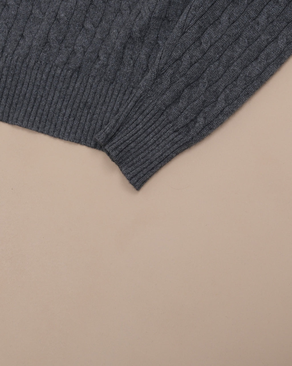 Dark Grey Cashmere Cable-Knit Crewneck