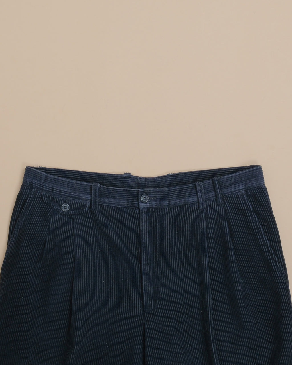 Navy High-Rise Full-Cut Corduroy Trousers