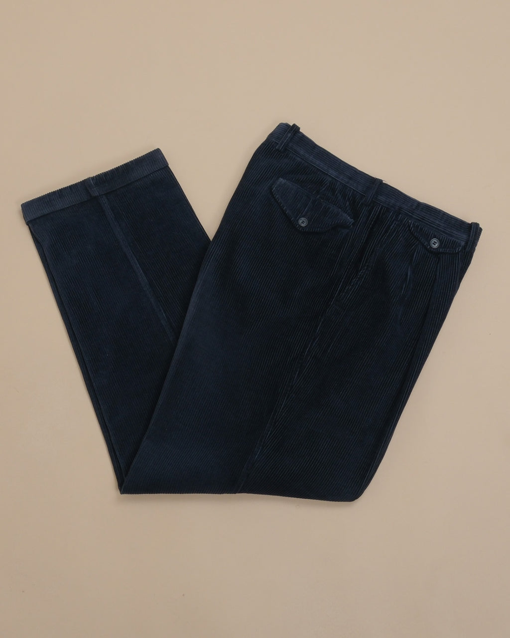 Navy High-Rise Full-Cut Corduroy Trousers