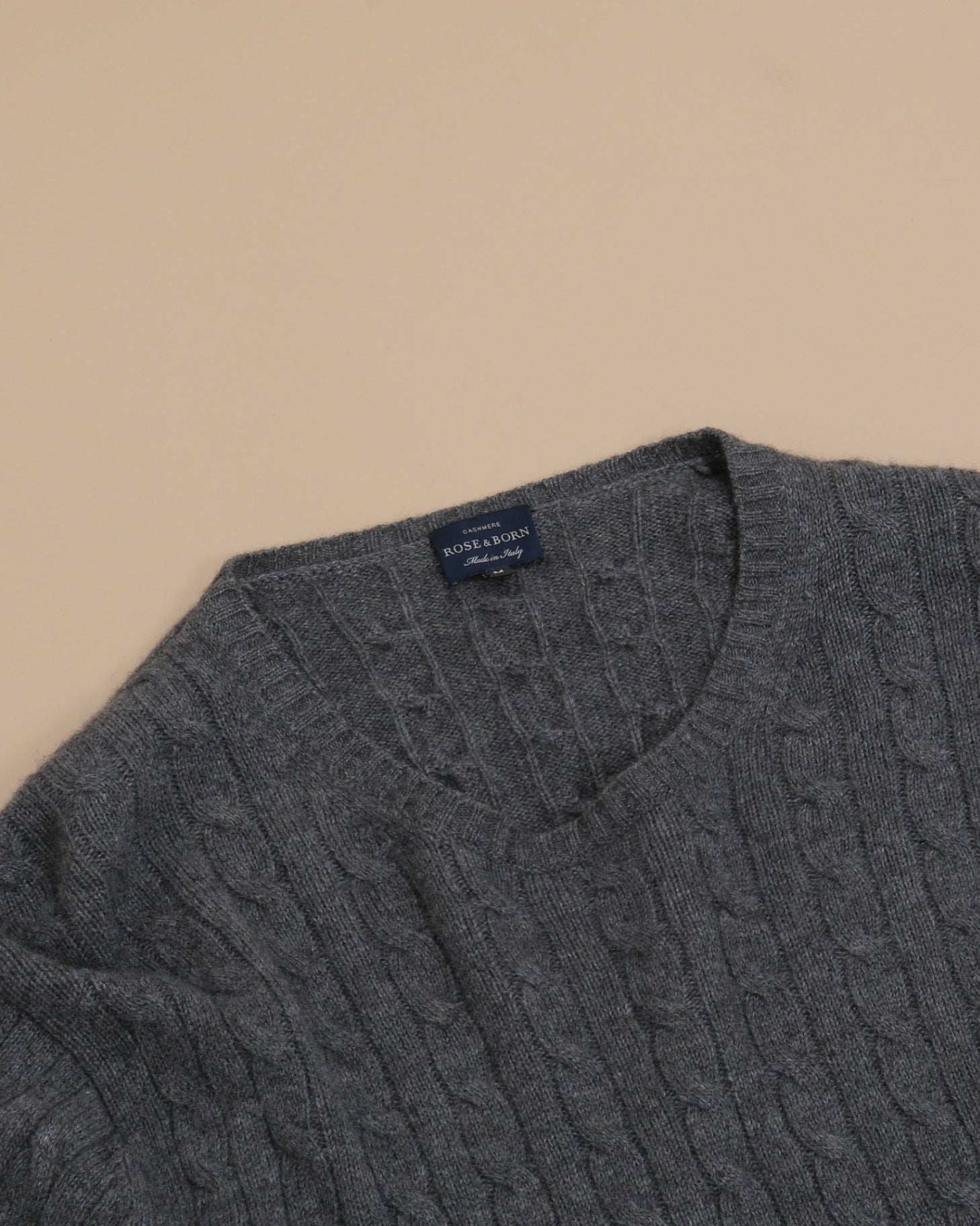 Dark Grey Cashmere Cable-Knit Crewneck