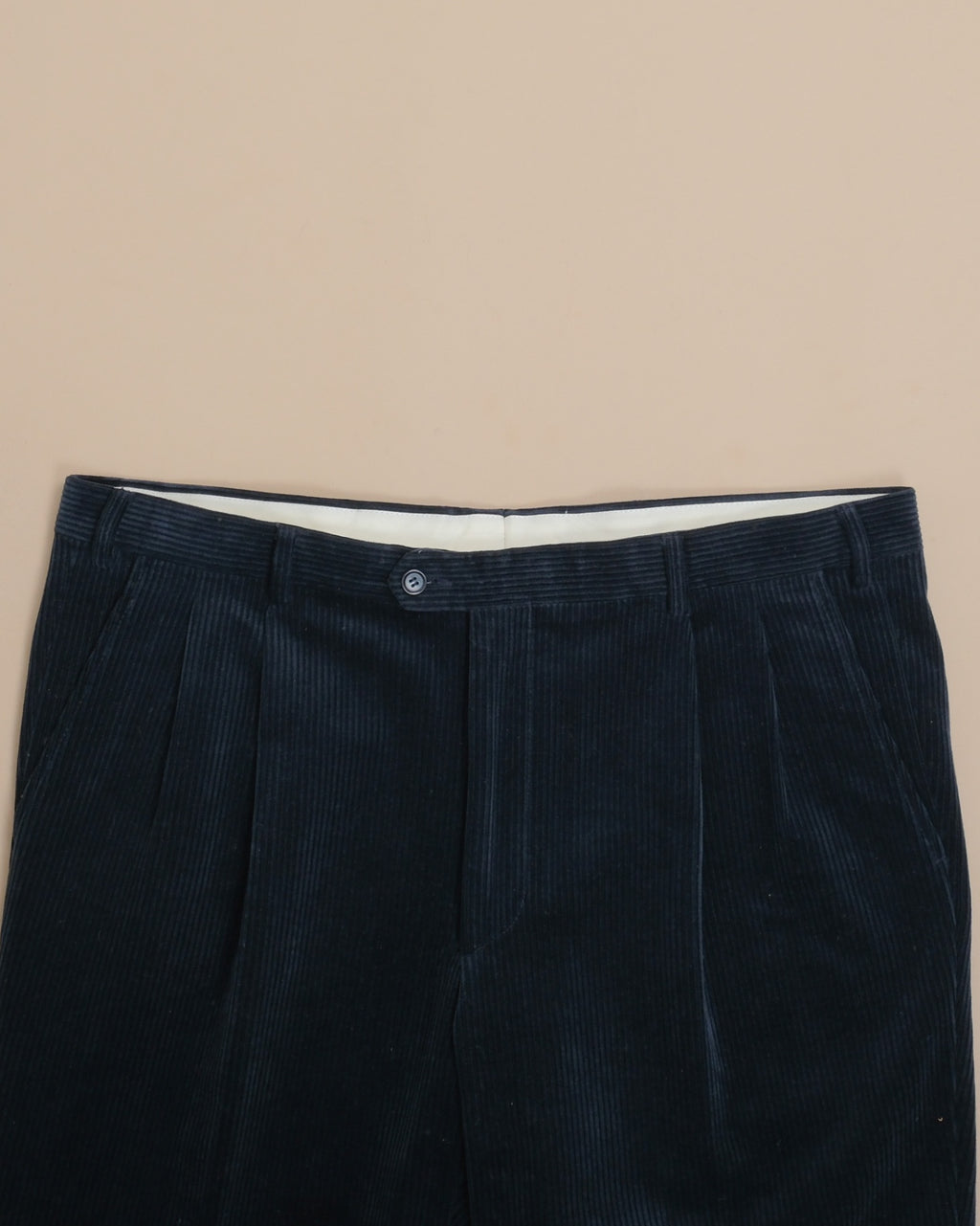 Navy High-Rise Straight Fit Corduroy Trousers