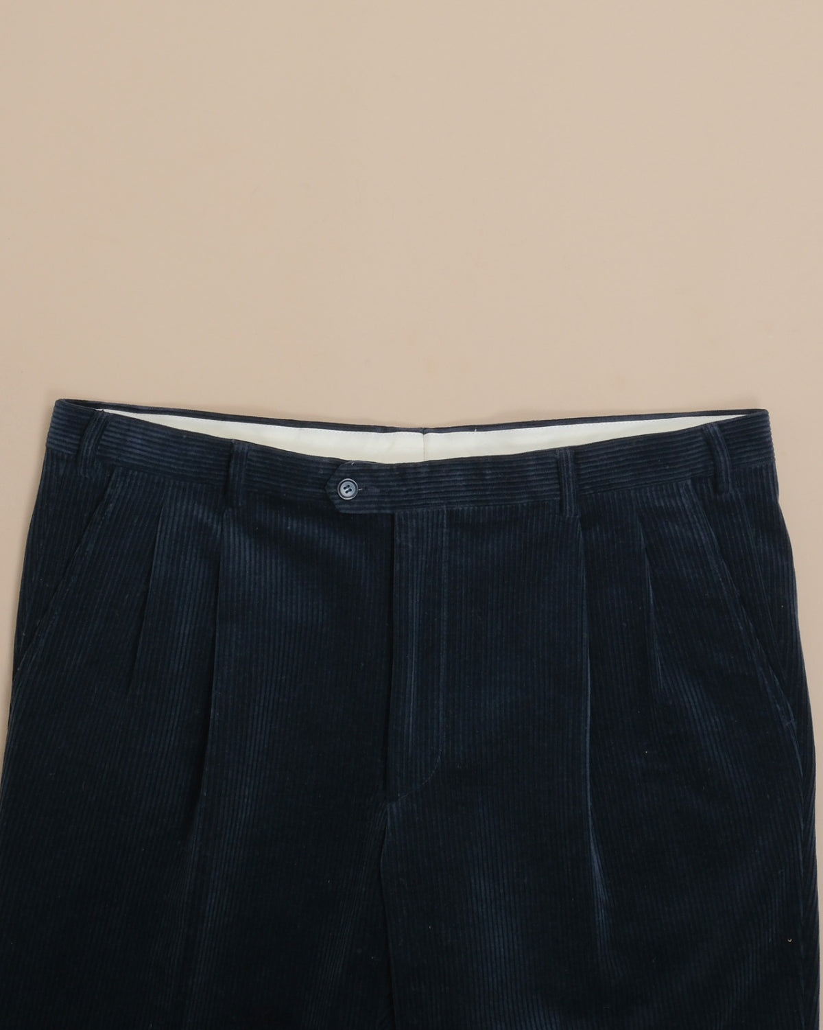 Navy High-Rise Straight Fit Corduroy Trousers
