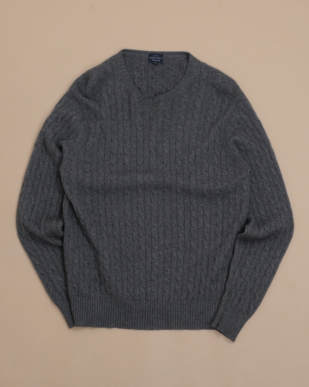 Dark Grey Cashmere Cable-Knit Crewneck
