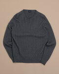 Dark Grey Cashmere Cable-Knit Crewneck