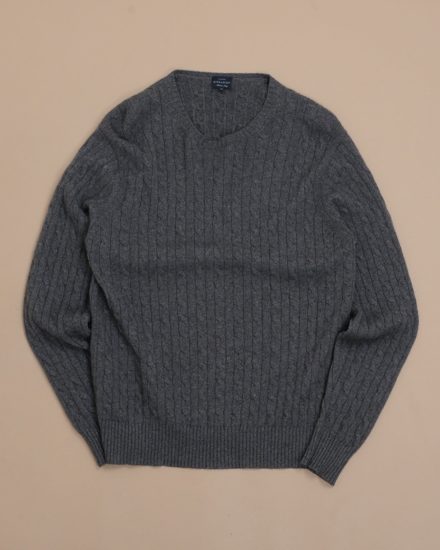 Dark Grey Cashmere Cable-Knit Crewneck
