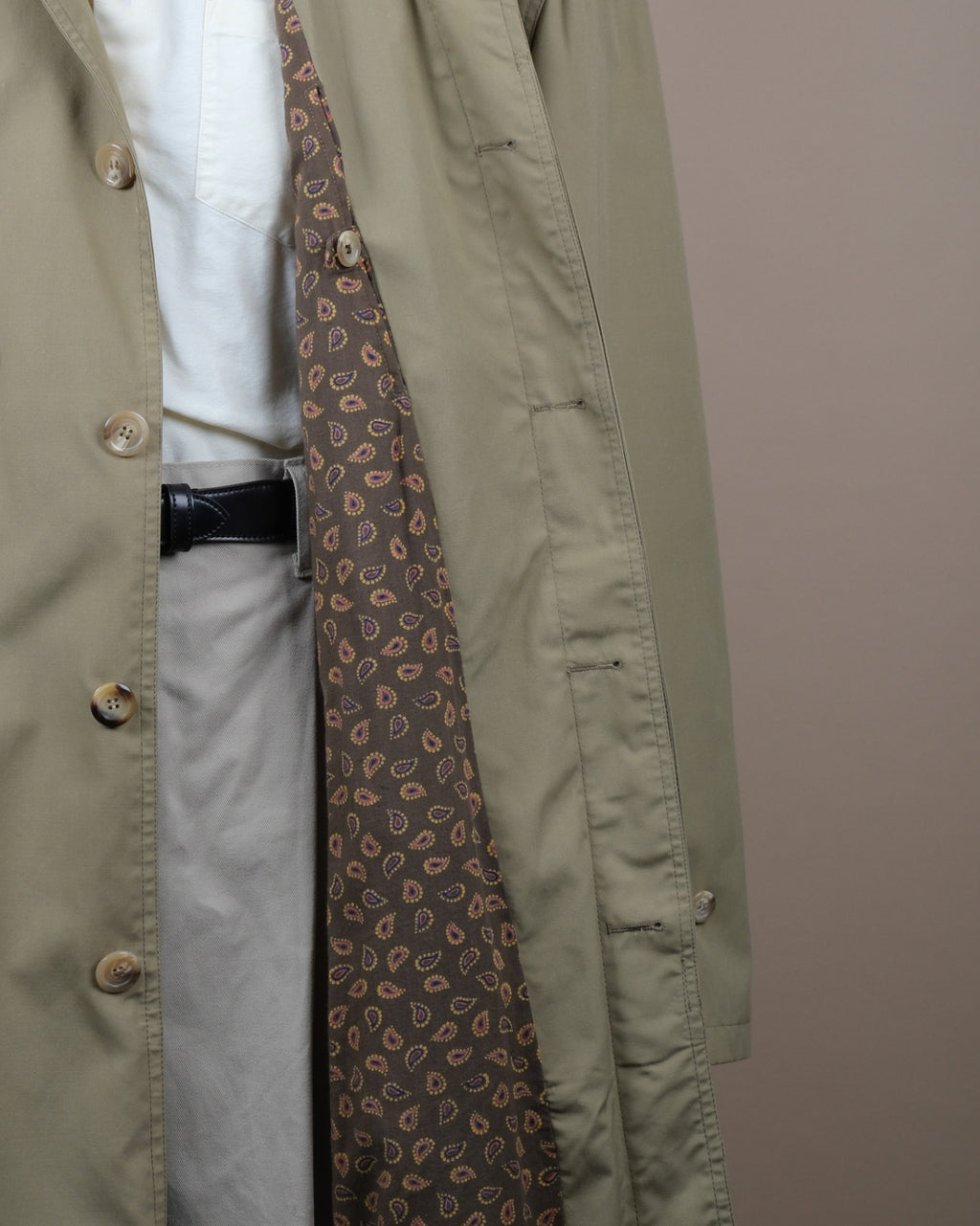 Beige Long Belted Cotton Trench Coat