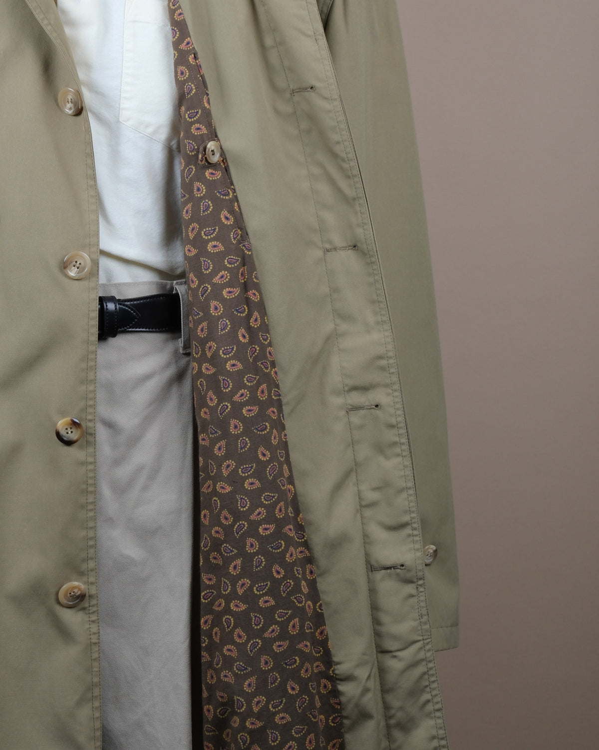 Beige Long Belted Cotton Trench Coat