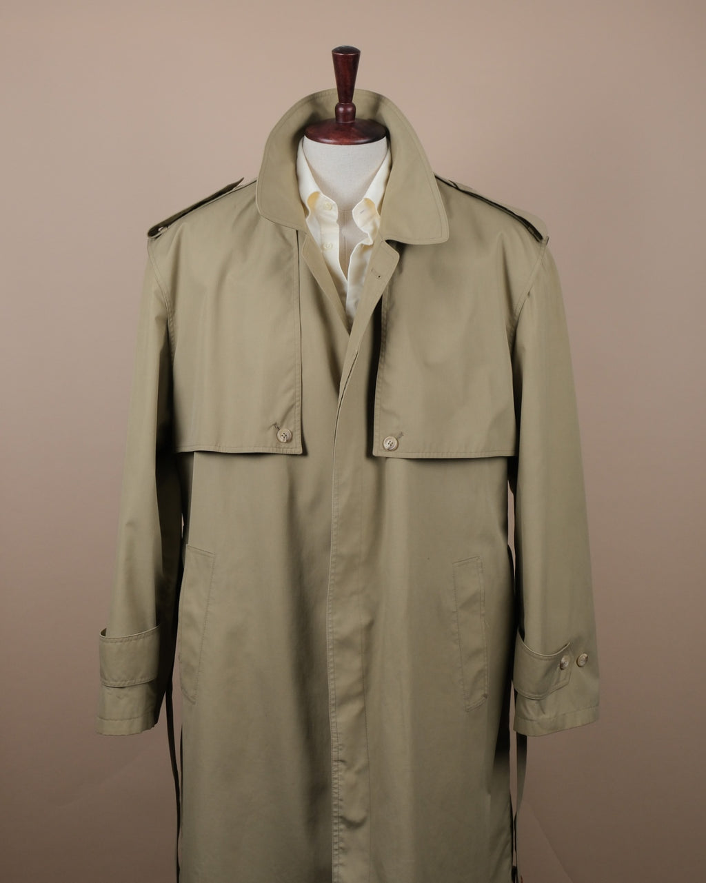Beige Long Belted Cotton Trench Coat