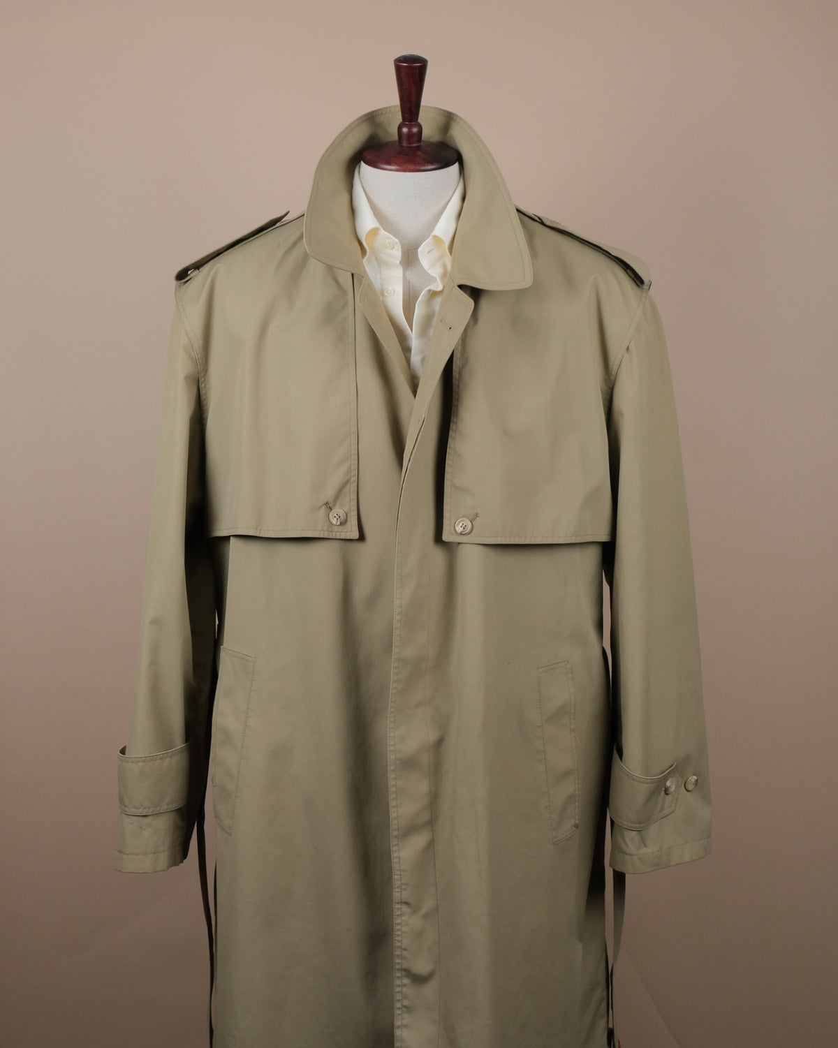 Beige Long Belted Cotton Trench Coat