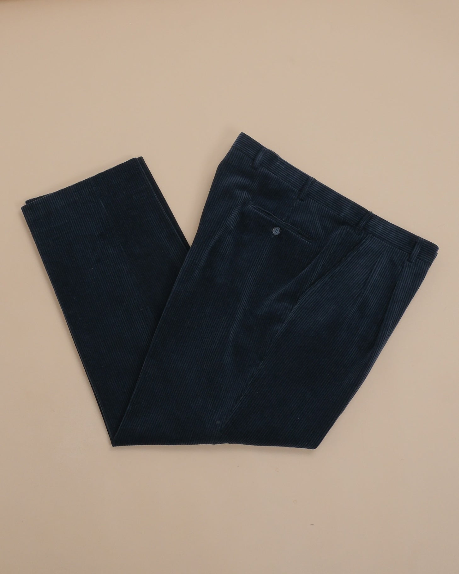 Navy High-Rise Straight Fit Corduroy Trousers