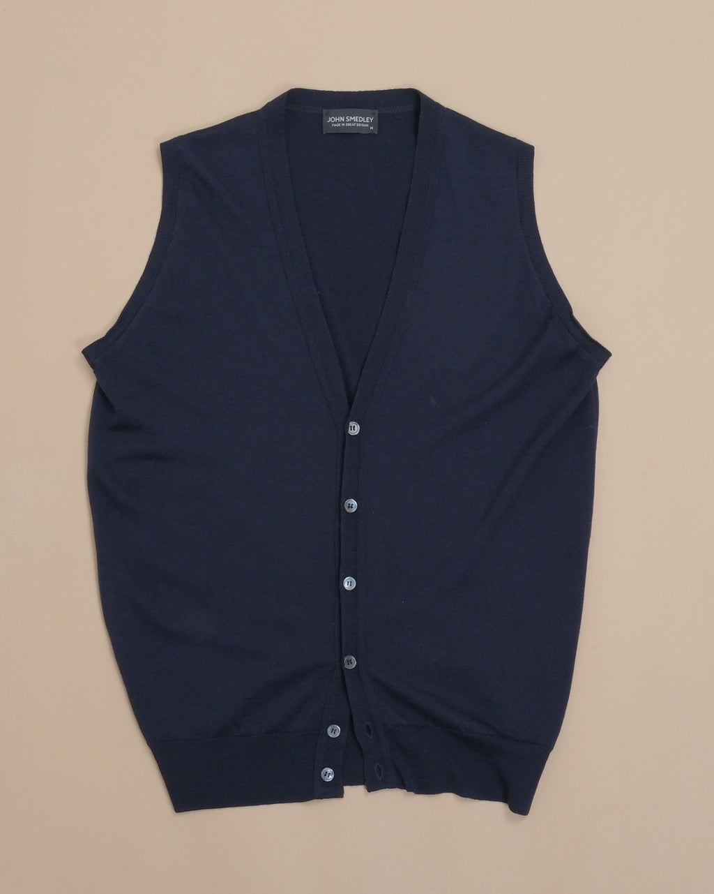 Navy Virgin Wool Sleeveles Cardigan