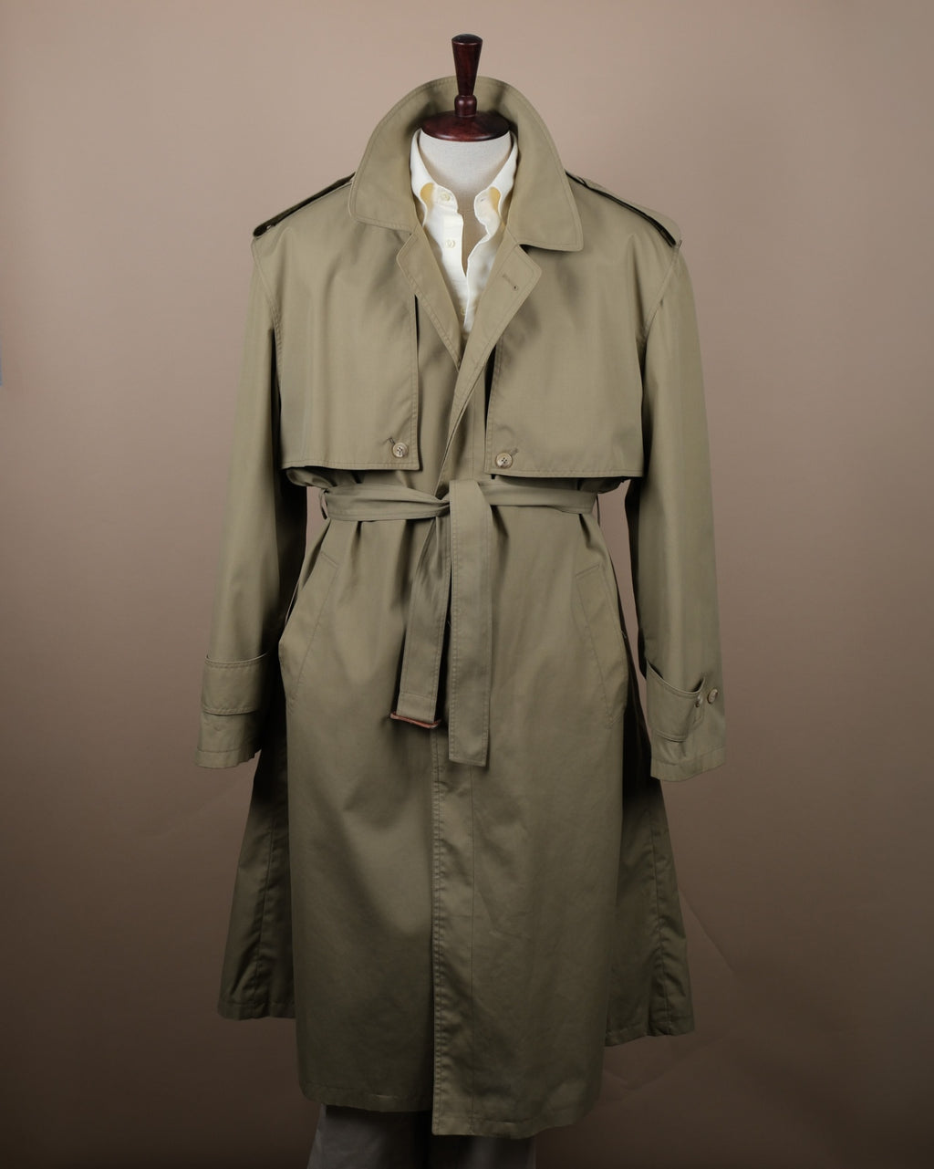 Beige Long Belted Cotton Trench Coat