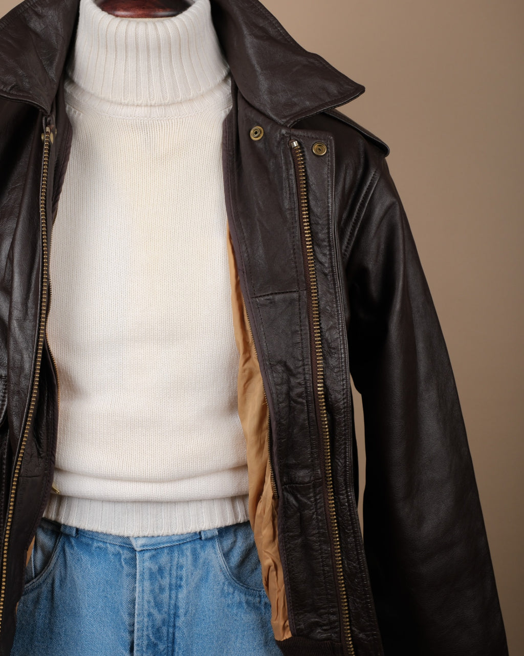 Dark Brown Leather Pilot Bomber