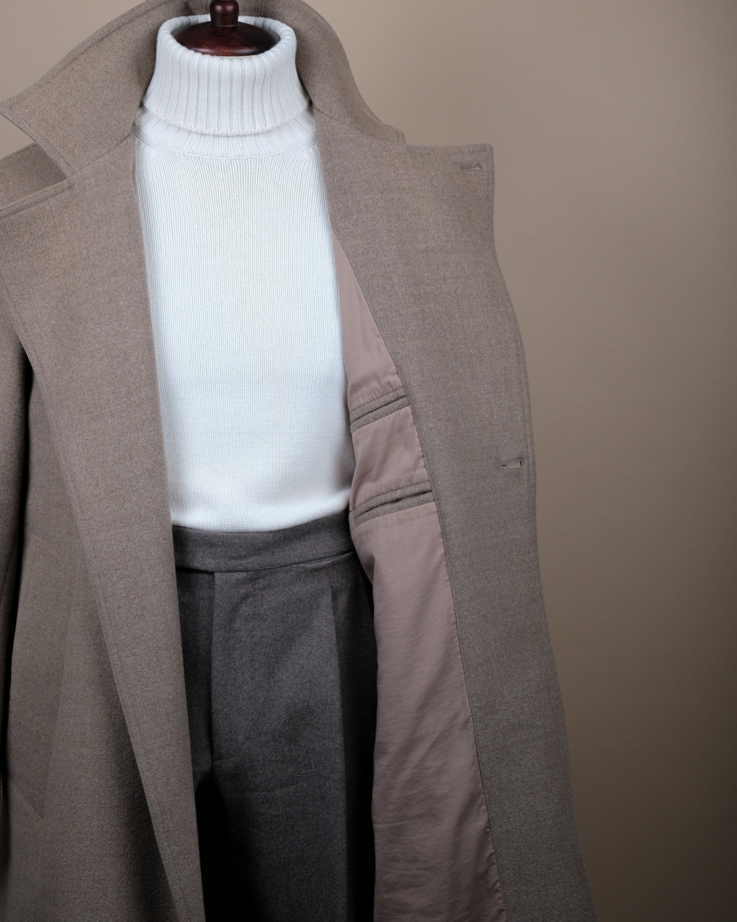 Taupe Asymmetric Wool/Cashmere Coat