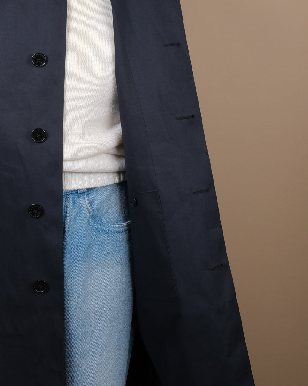Navy Bonded Cotton Rain Coat