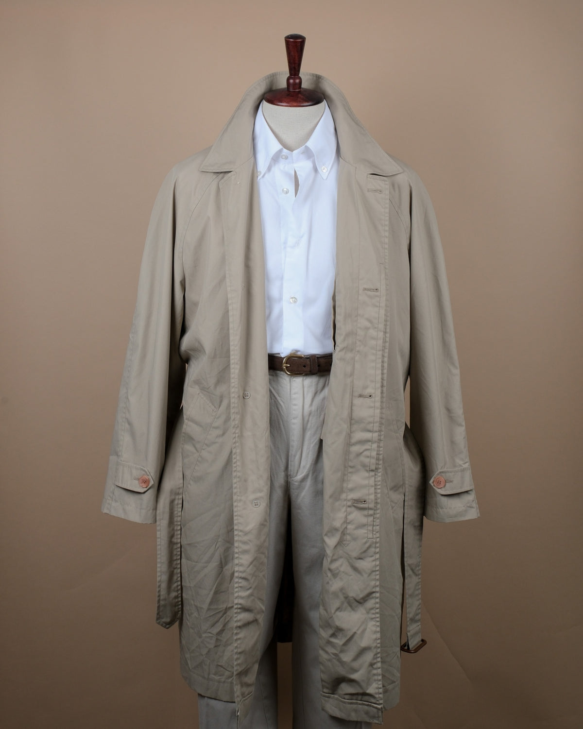 Khaki Beige Belted Raglan Rain Coat