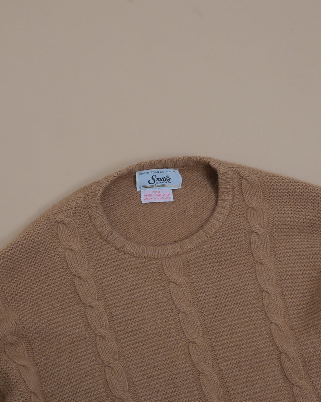 Camelhair Cable-Knit Crewneck