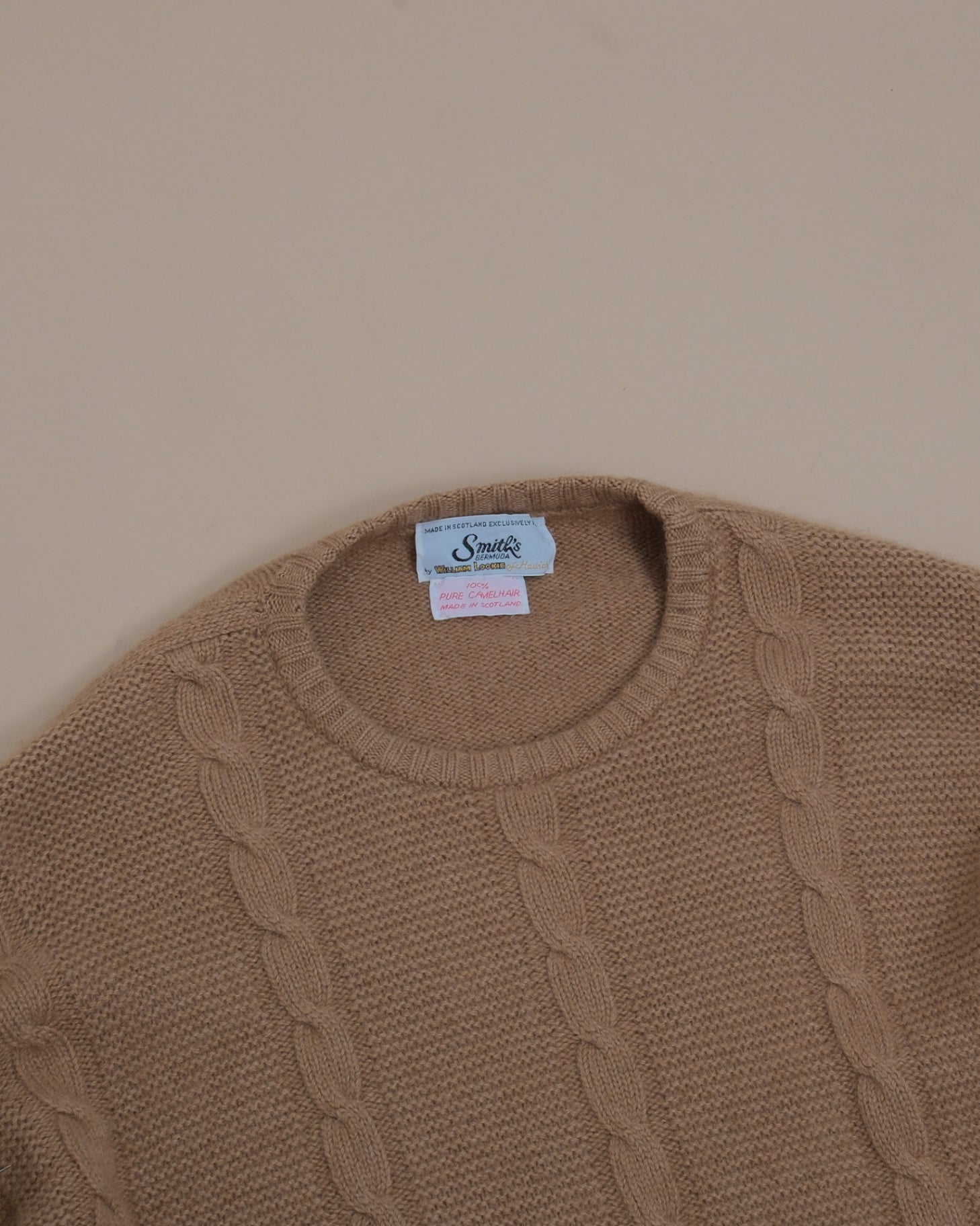 Camelhair Cable-Knit Crewneck