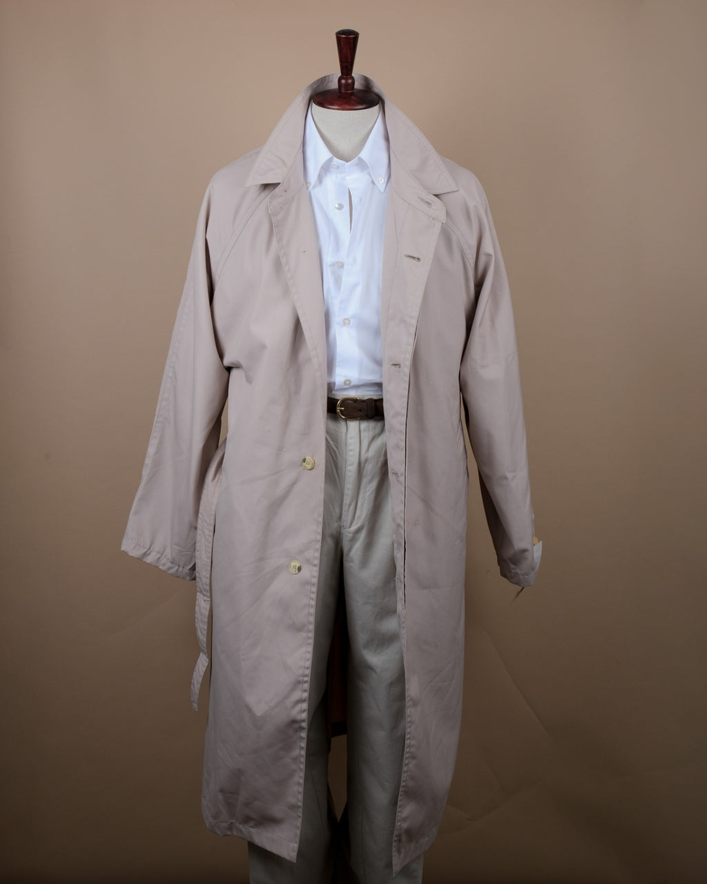 Stone Beige Long Belted Raglan Coat