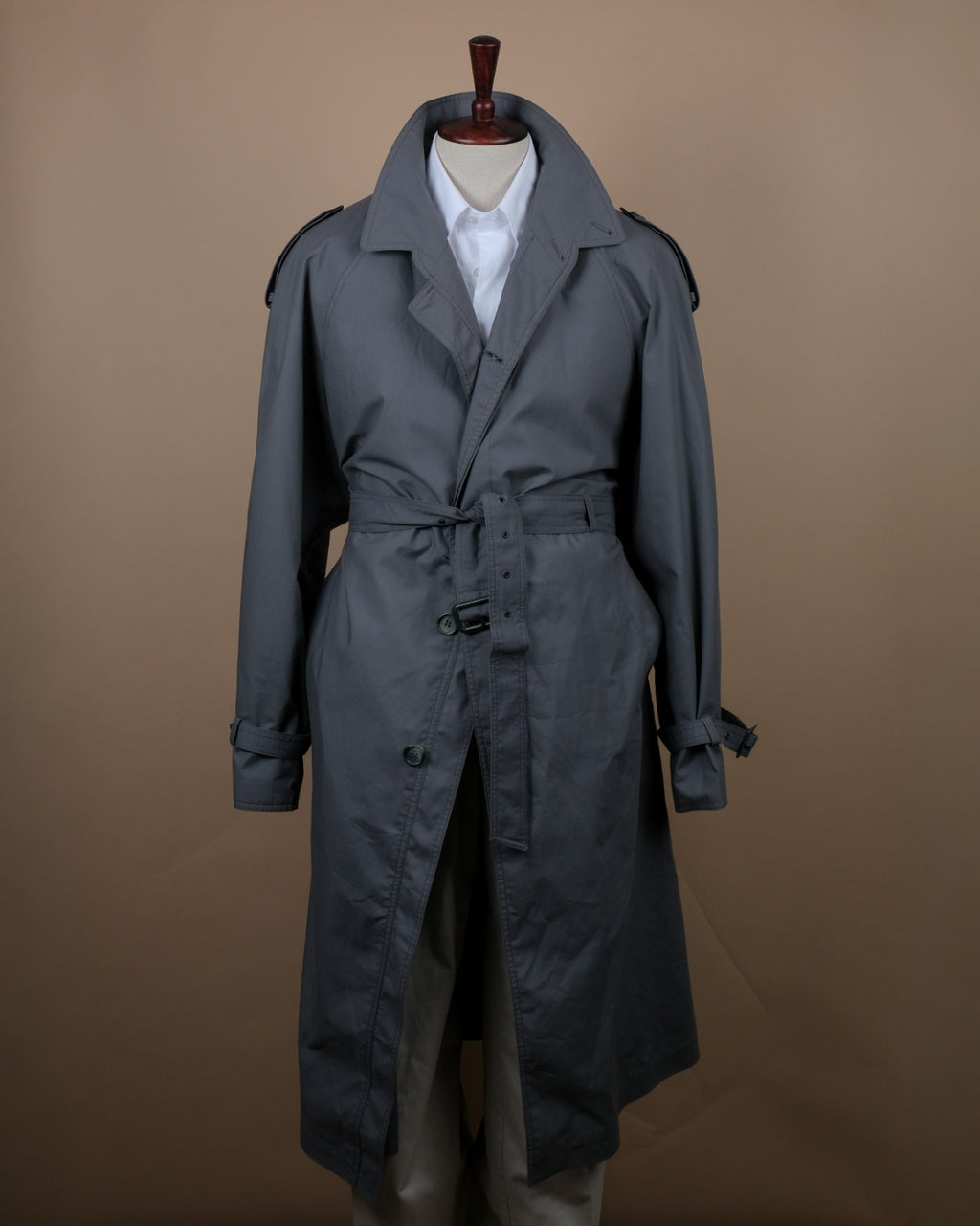Slate Grey Long Belted Raglan Coat