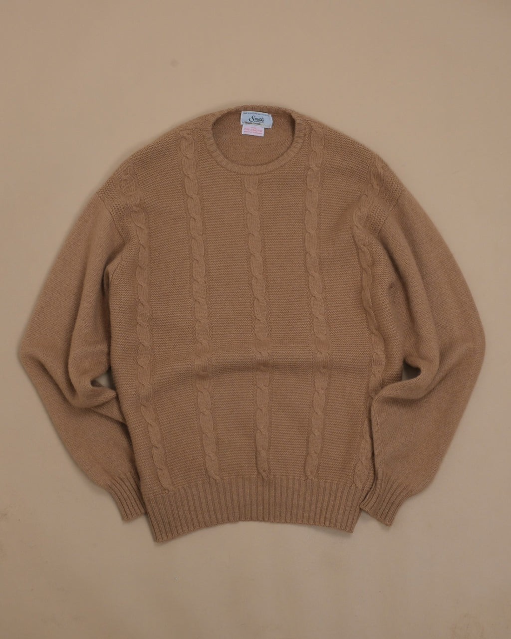 Camelhair Cable-Knit Crewneck