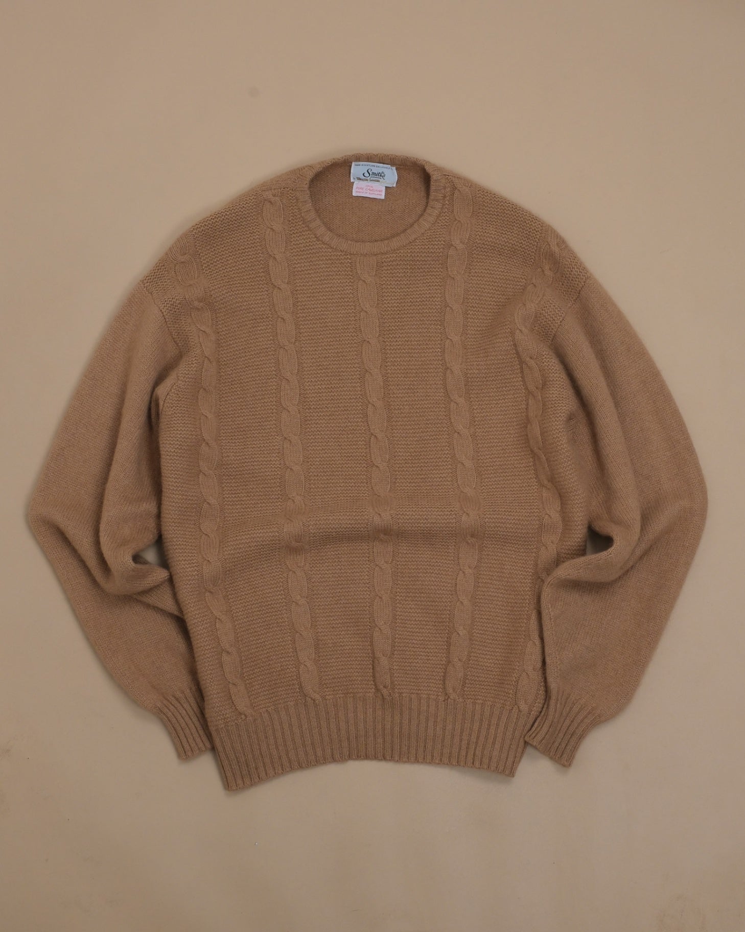 Camelhair Cable-Knit Crewneck