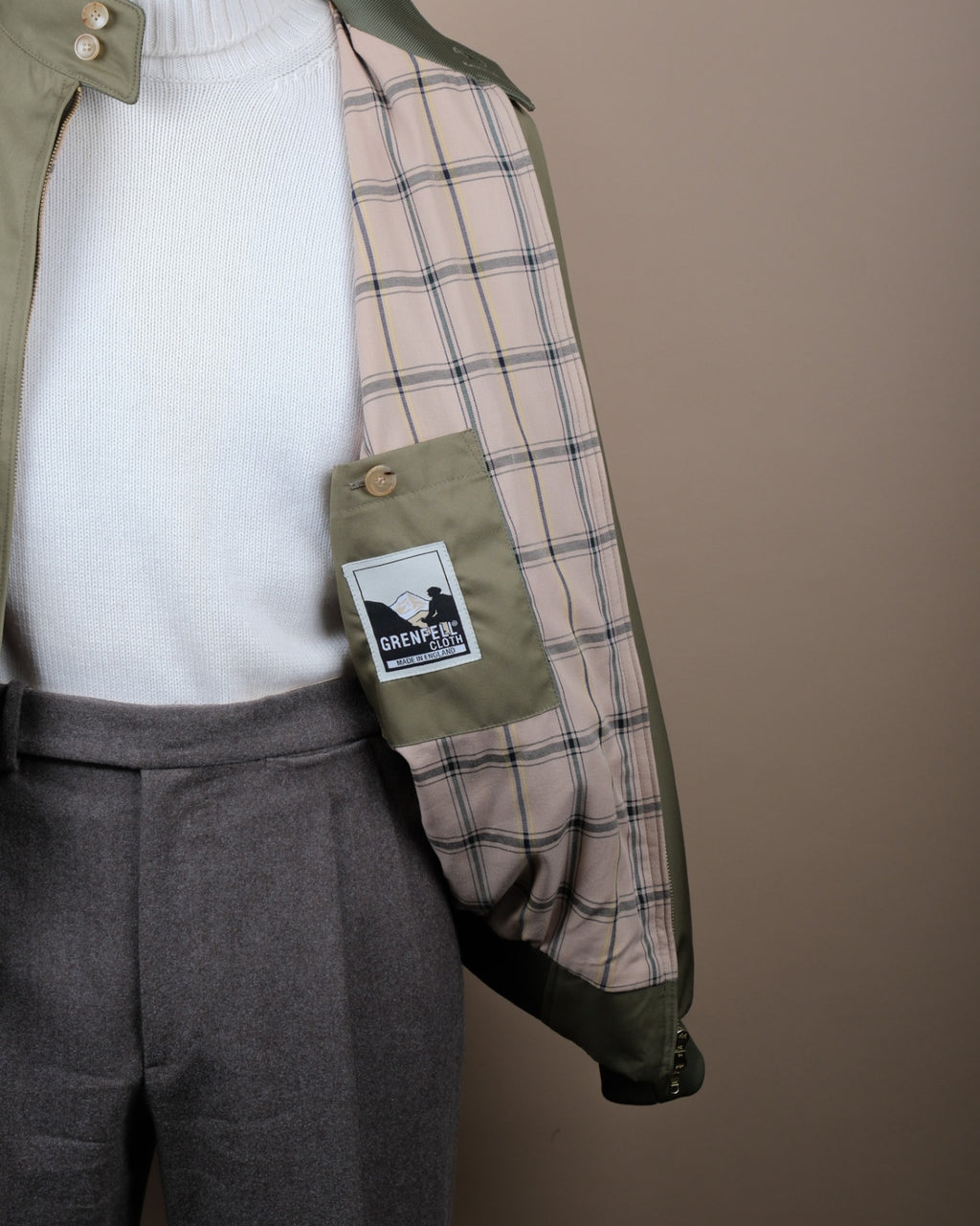 Olive Cotton Gabardine Harrington Jacket